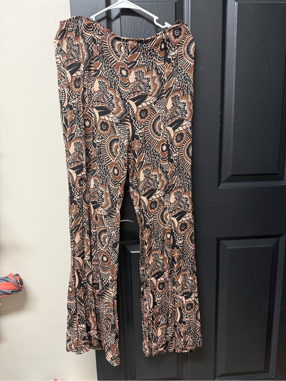 Anthropologie Brown and Black Abstract Floral Palazzo Pants